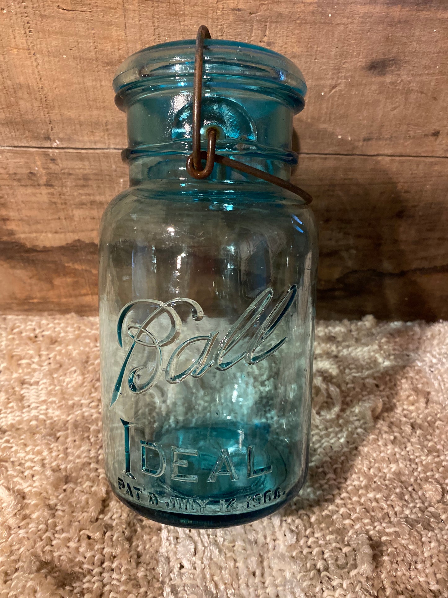 Vintage Ball Ideal Aqua Glass Canning Jar w/ lid