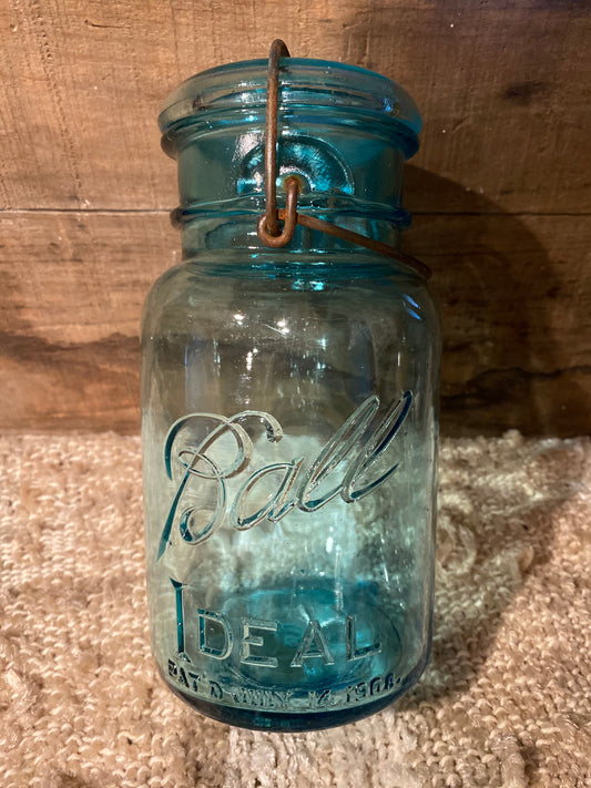 Vintage Ball Ideal Aqua Glass Canning Jar w/ lid