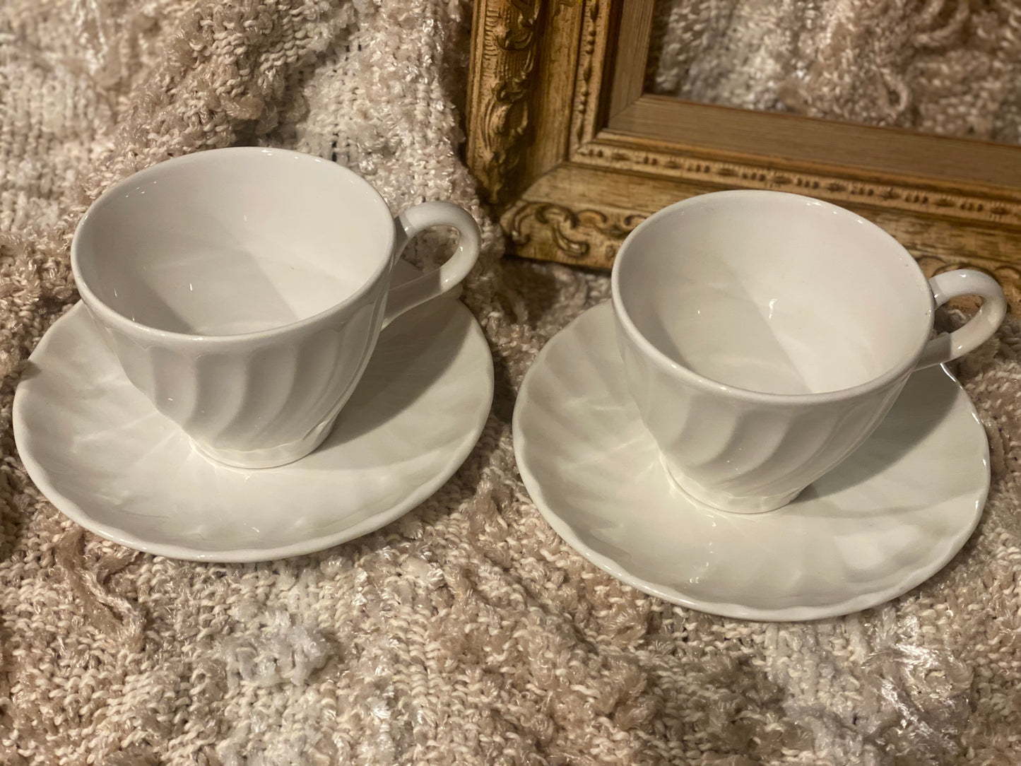 Staffordshire England Ivory Tea Cups and Saucers