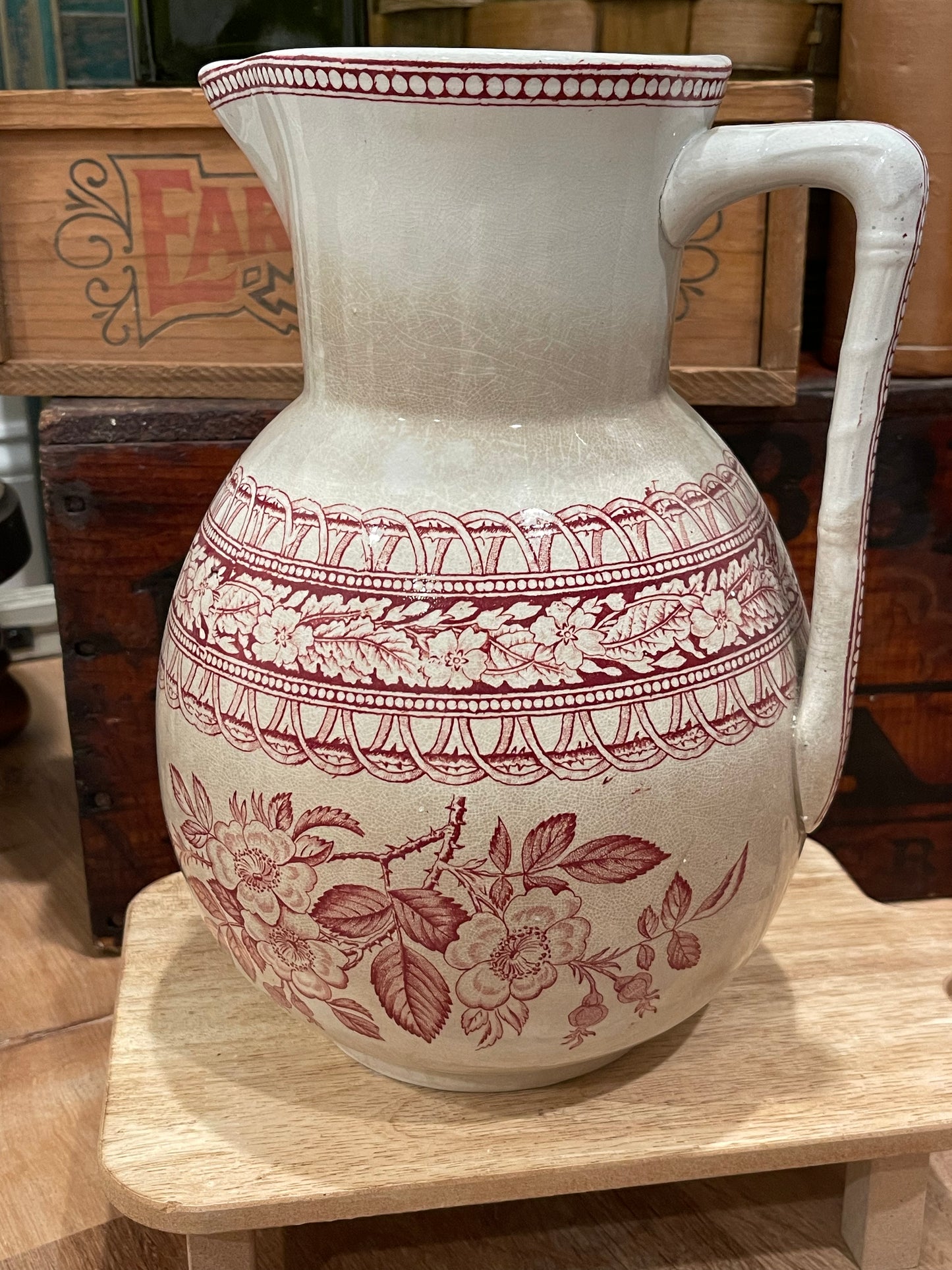 Uncommon Red Bracelet stamped Transferware Pitcher