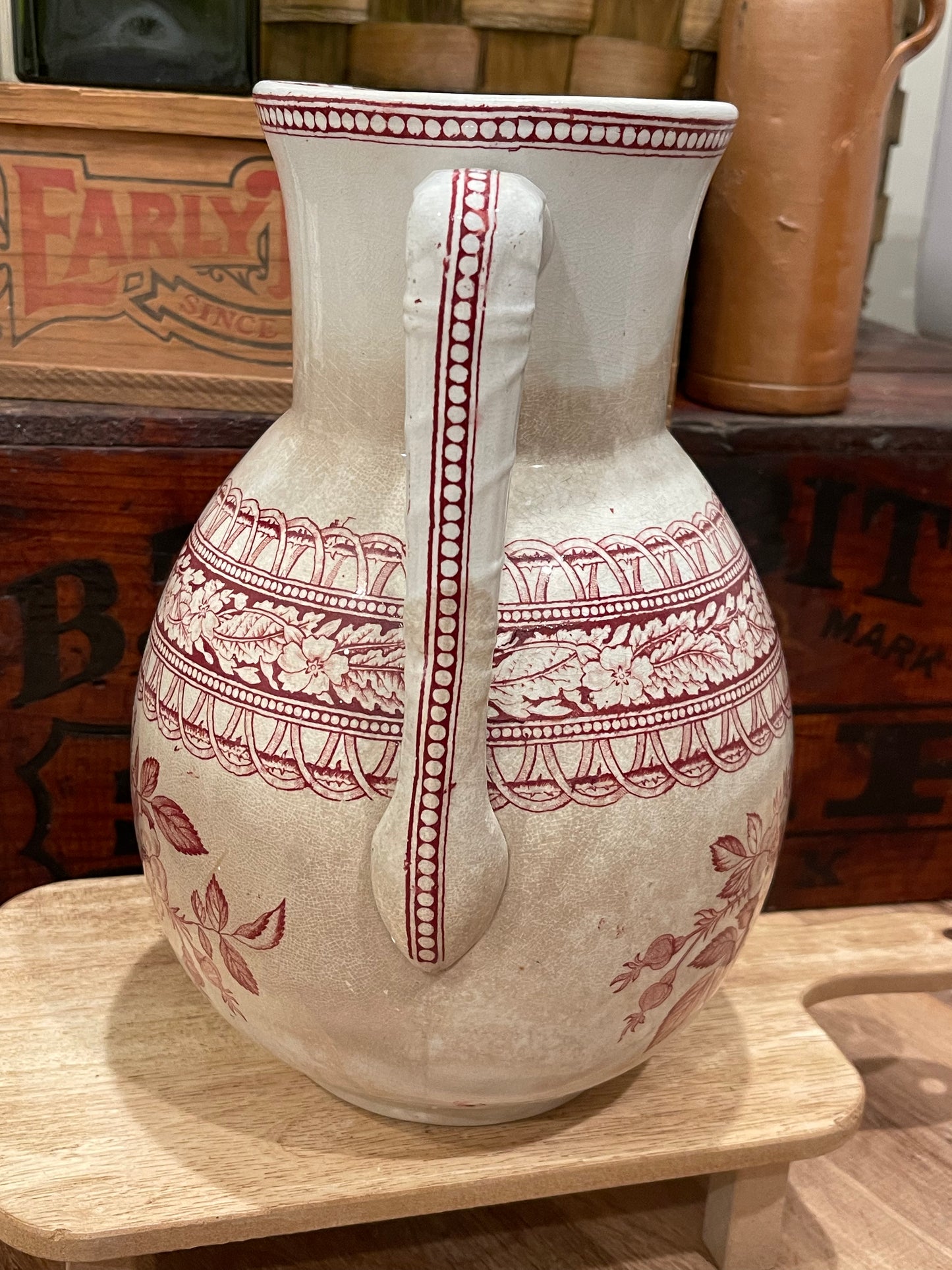 Uncommon Red Bracelet stamped Transferware Pitcher