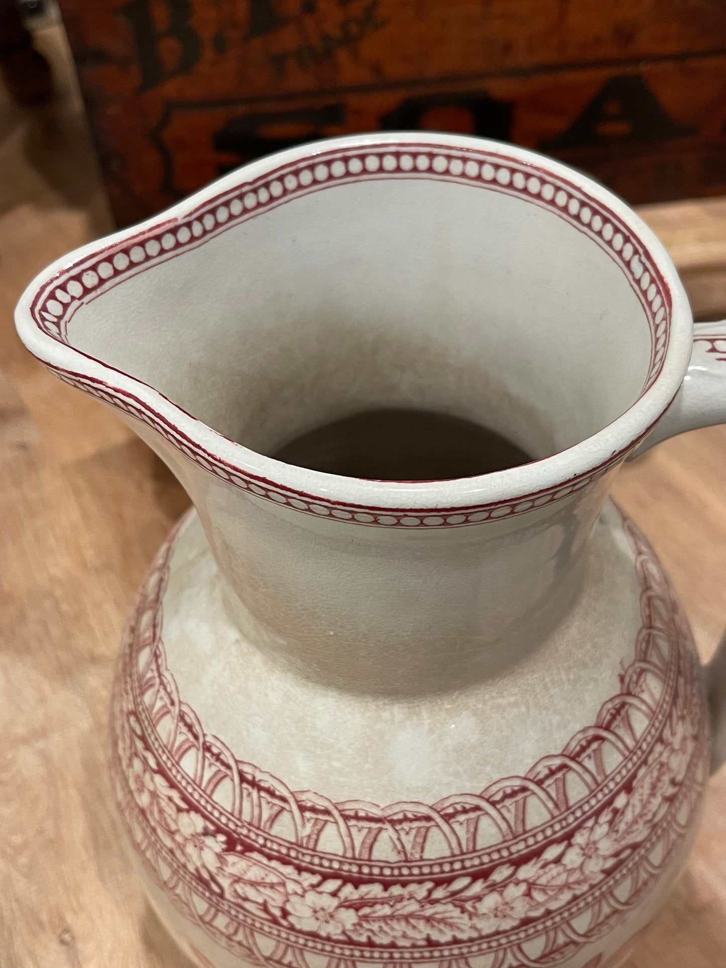 Uncommon Red Bracelet stamped Transferware Pitcher