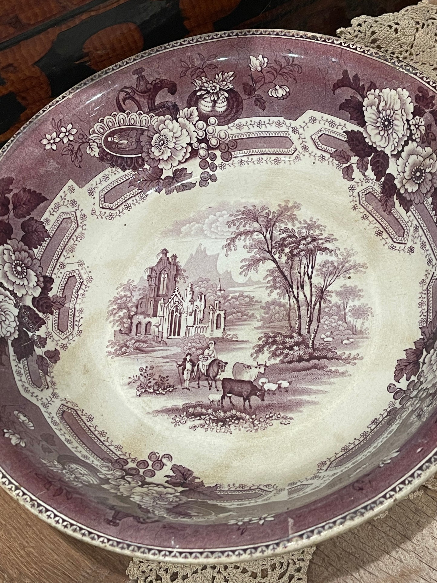 T.M. Longport, “Abbey Ruins” Ironstone, Transferware, Bowl.            C. 1836-1838.